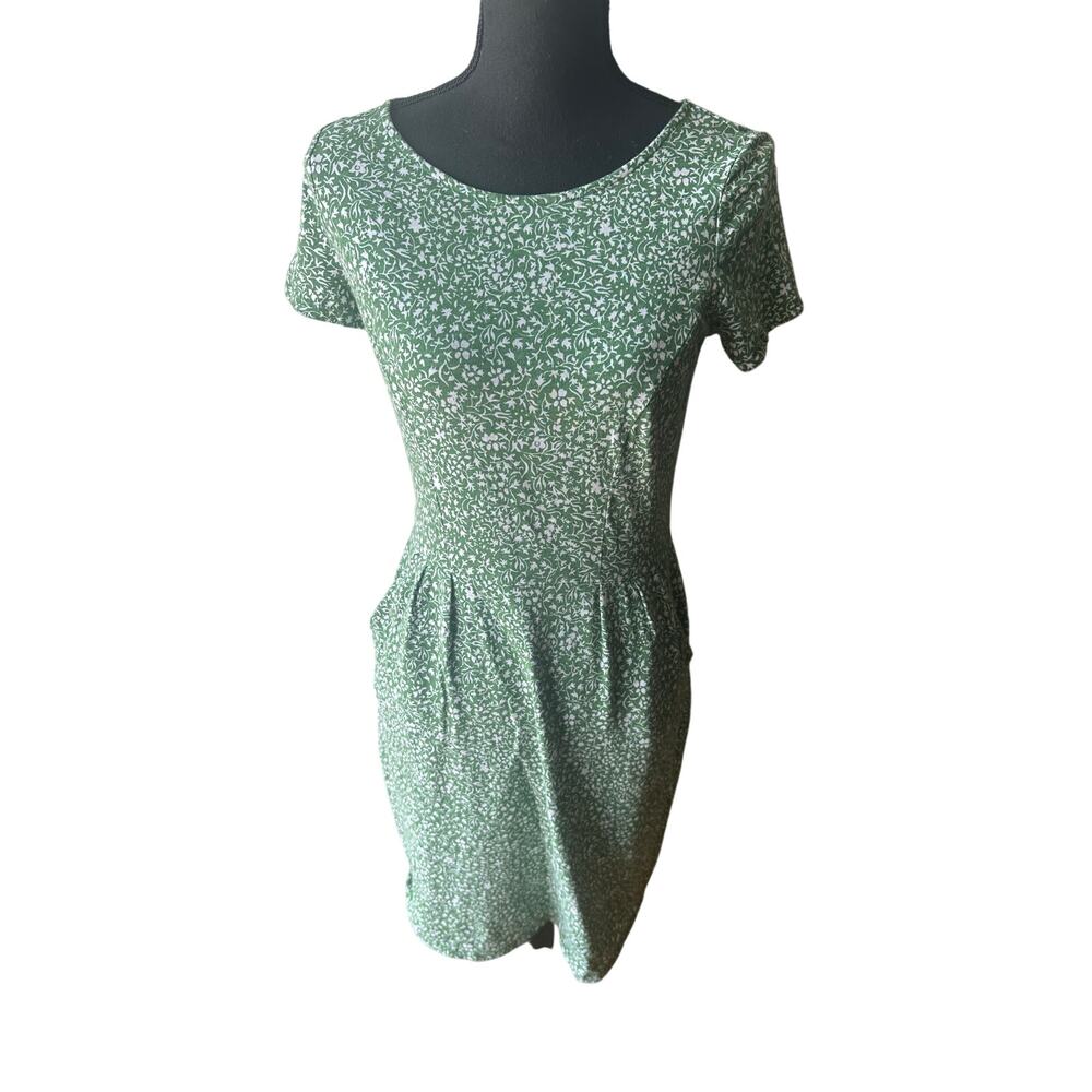 Boden Phoebe Floral Jersey Dress Green White Short Sleeve Pockets 6R